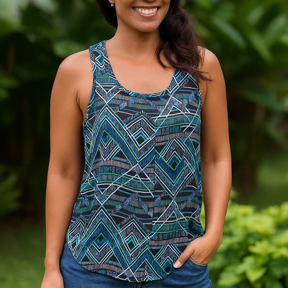 Women’s Tribal Print Tank Top Sleeveless Boho Geometric Pattern Size L